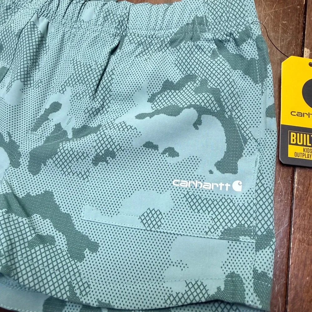 Carhartt Rugged Flex‎ Camo Shorts Kids 6X Teal Lightweight BS9307
